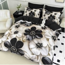 3D спален комплект чаршафи- Цветя, с ластик