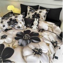 3D спален комплект чаршафи- Цветя, с ластик