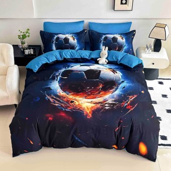 5D спален комплект чаршафи- Футболна топка, с ластик