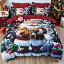 Коледен спален комплект чаршафи - Дядо Коледа, от 6 части с ластик Коледен спален комплект чаршафи - Дядо Коледа, от 6 части с ластик