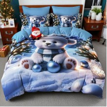 Коледен спален комплект чаршафи - Меченце, от 6 части с ластик