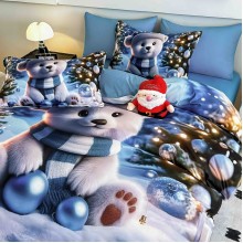 Коледен спален комплект чаршафи - Меченце, от 6 части с ластик