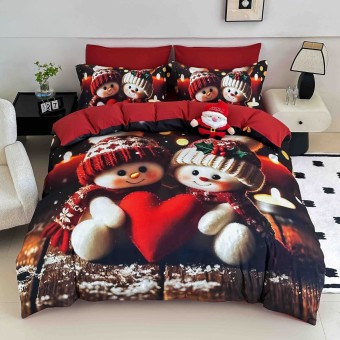 Коледен спален комплект чаршафи - Приятели, от 6 части с ластик