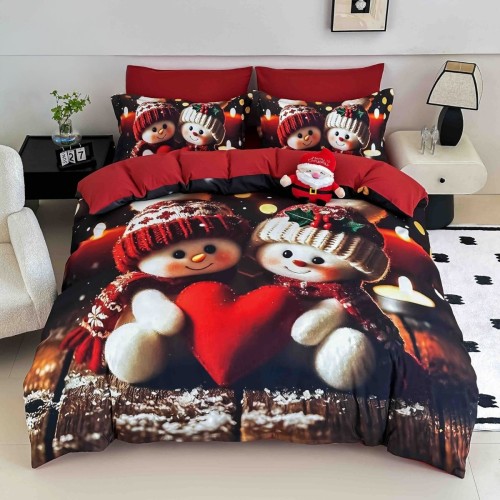 Коледен спален комплект чаршафи - Приятели, от 6 части с ластик