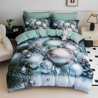 Коледен спален комплект чаршафи - Коледна Приказка, от 6 части с ластик