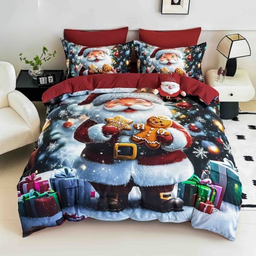 Коледен спален комплект чаршафи - Дядо Коледа, от 6 части с ластик Коледен спален комплект чаршафи - Дядо Коледа, от 6 части с ластик