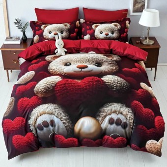 5D спален комплект чаршафи - Мечо, от 6 части с ластик
