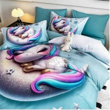 5D спален комплект чаршафи - Еднорог, от 6 части с ластик 5D спален комплект чаршафи - Еднорог, от 6 части с ластик