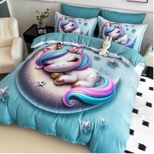 5D спален комплект чаршафи - Еднорог, от 6 части с ластик 5D спален комплект чаршафи - Еднорог, от 6 части с ластик