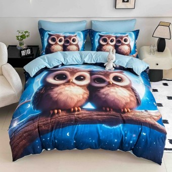 5D спален комплект чаршафи - Бухалчета, с ластик