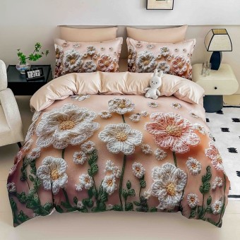 5D спален комплект чаршафи - Цвети, от 6 части с ластик