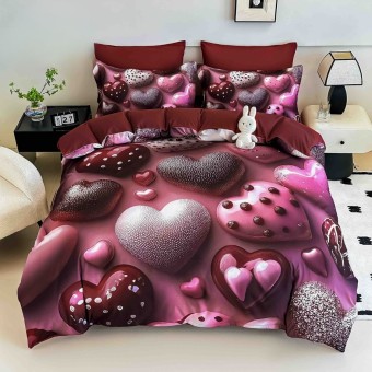 5D спален комплект чаршафи - Сърца, от 6 части