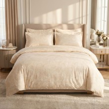 Спален комплект чаршафи с ластик от 6 части - Флори - Крем