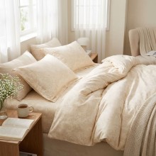 Спален комплект чаршафи с ластик от 6 части - Флори - Крем