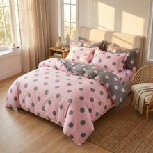 Двулицев спален комплект чаршафи, Точица - Розов