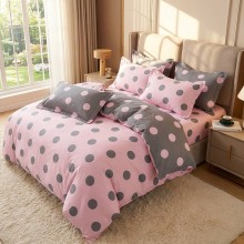 Двулицев спален комплект чаршафи, Точица - Розов