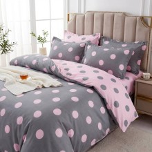 Двулицев спален комплект чаршафи, Точица - Розов