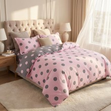 Двулицев спален комплект чаршафи, Точица - Розов
