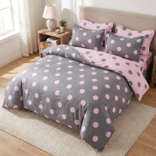 Двулицев спален комплект чаршафи, Точица - Розов