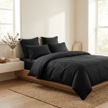 Спален комплект чаршафи, от 6 части с ластик, Дамаска - Черен Спален комплект чаршафи, от 6 части с ластик, Дамаска - Черен