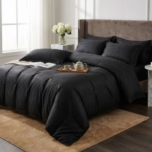 Спален комплект чаршафи, от 6 части с ластик, Дамаска - Черен Спален комплект чаршафи, от 6 части с ластик, Дамаска - Черен