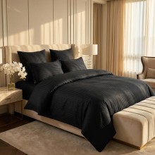 Спален комплект чаршафи, от 6 части с ластик, Дамаска - Черен Спален комплект чаршафи, от 6 части с ластик, Дамаска - Черен