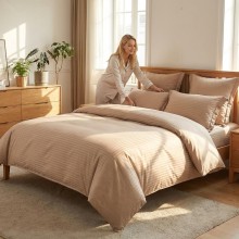 Спален комплект чаршафи, от 6 части с ластик, Дамаска - Беж Спален комплект чаршафи, от 6 части с ластик, Дамаска - Беж