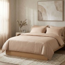 Спален комплект чаршафи, от 6 части с ластик, Дамаска - Беж Спален комплект чаршафи, от 6 части с ластик, Дамаска - Беж