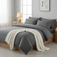 Спален комплект чаршафи от 6 части с ластик - Дамаска - Графит