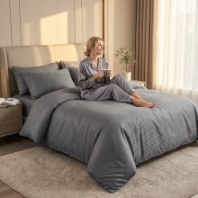 Спален комплект чаршафи от 6 части с ластик - Дамаска - Графит