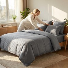 Спален комплект чаршафи от 6 части с ластик - Дамаска - Графит