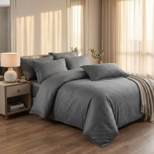 Спален комплект чаршафи от 6 части с ластик - Дамаска - Графит