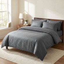 Спален комплект чаршафи от 6 части с ластик - Дамаска - Графит