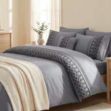 Луксозен спален комплект от ВИП памучен сатен, Мона - Сив