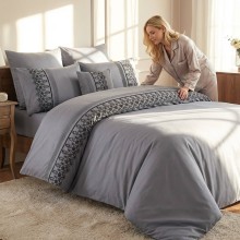 Луксозен спален комплект от ВИП памучен сатен, Мона - Сив