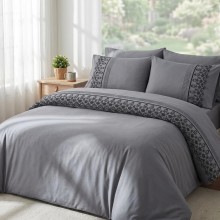 Луксозен спален комплект от ВИП памучен сатен, Мона - Сив