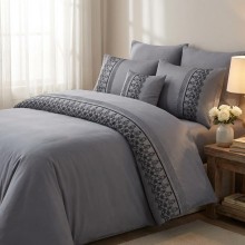 Луксозен спален комплект от ВИП памучен сатен, Мона - Сив