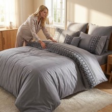 Луксозен спален комплект от ВИП памучен сатен, Мона - Сив