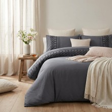 Луксозен спален комплект от ВИП памучен сатен, Мона - Сив