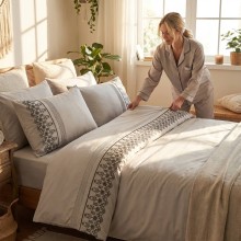 Луксозен спален комплект от ВИП памучен сатен, Мона - Беж