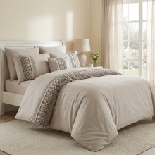 Луксозен спален комплект от ВИП памучен сатен, Мона - Беж