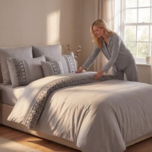 Луксозен спален комплект от ВИП памучен сатен, Мона - Беж