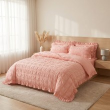 Спален комплект чаршафи с драперия от 6 части Кари - Розов Спален комплект чаршафи с драперия от 6 части Кари - Розов