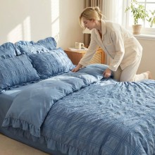 Спален комплект чаршафи с драперия, от 6 части Кари - Син Спален комплект чаршафи с драперия, от 6 части Кари - Син