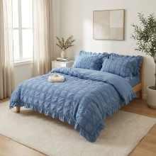 Спален комплект чаршафи с драперия, от 6 части Кари - Син Спален комплект чаршафи с драперия, от 6 части Кари - Син