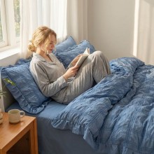 Спален комплект чаршафи с драперия, от 6 части Кари - Син Спален комплект чаршафи с драперия, от 6 части Кари - Син