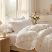 Спален комплект чаршафи с драперия, от 6 части Кари - Бял