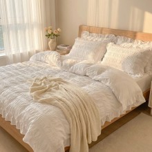 Спален комплект чаршафи с драперия, от 6 части Кари - Бял