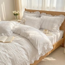 Спален комплект чаршафи с драперия, от 6 части Кари - Бял