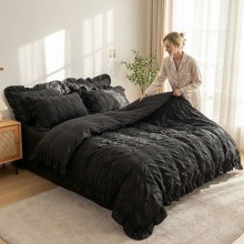 Спален комплект чаршафи с драперия, от 6 части Кари - Черен